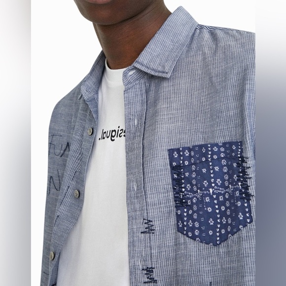 DESIGUAL Stripe Embroidered Shirt with Contrasting Pocket | Small | Unisex | - Picture 3 of 8